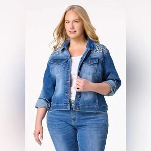 CATO | PLUS SIZE EMBELLISHED SWIRL DENIM JACKET